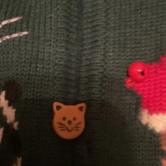 Vintage Y2K 2001 Womens XL Christmas Cat Bells Wool Blend Knit Cardigan Sweater - Picture 9 of 10